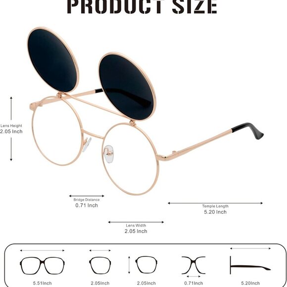 Retro Flip-Up Round Goggles Steampunk Sunglasses - Picture 5 of 6